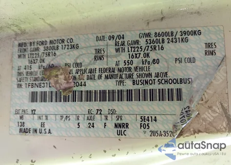 2005 Ford E-350 Super Duty Chateau/Xl/Xlt from USA, damaged, VIN 1FBNE31L45HA32044